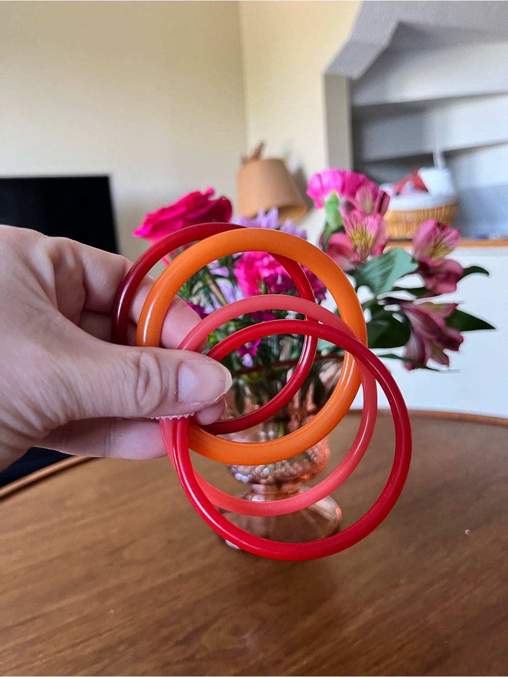 Set of 4 Vintage Ketty Dalsgaard Denmark Red and Orange Bangles— signed